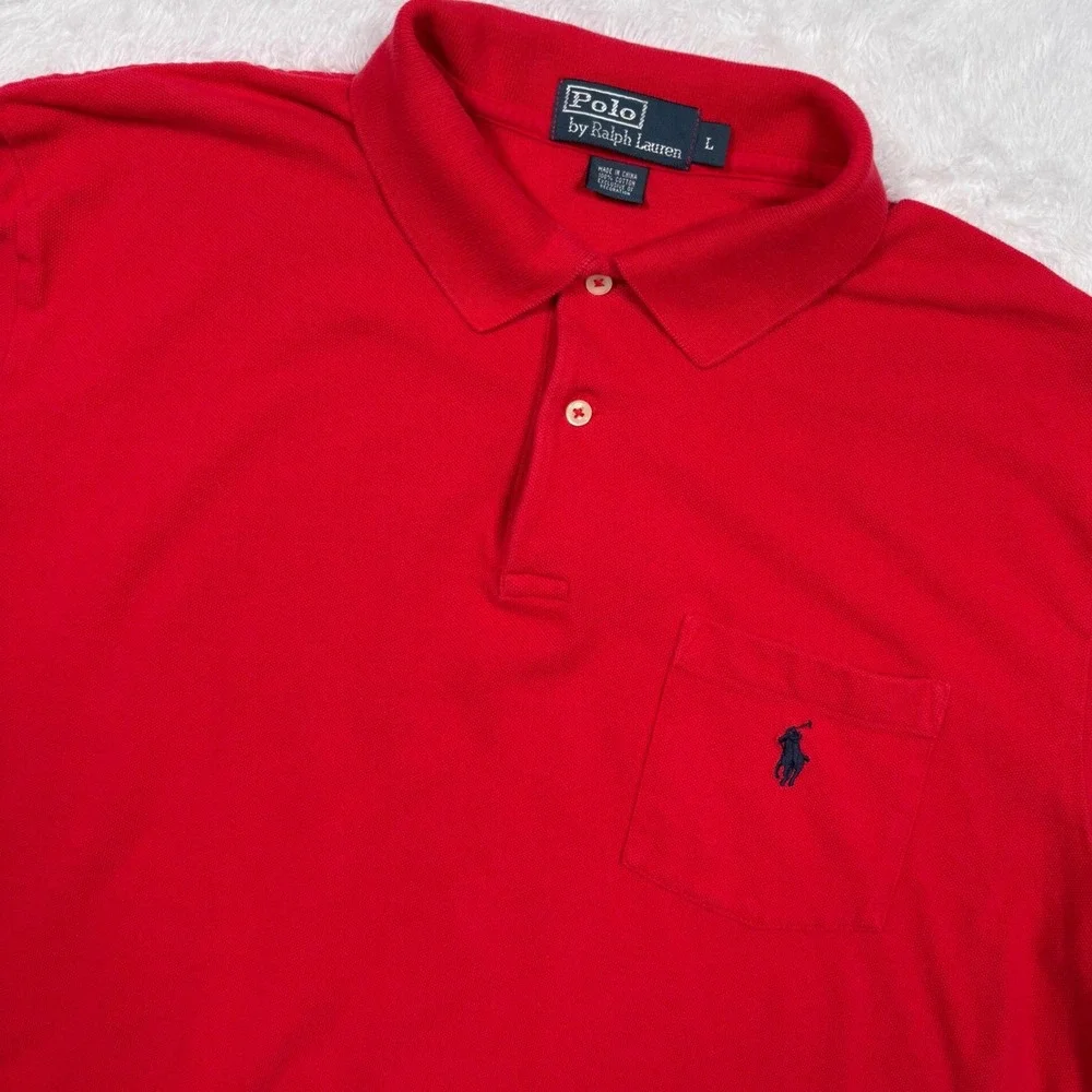 Polo Ralph Lauren Polo Shirt Men L Red Short Sleeve Pocket PONY LOGO Preppy Golf
